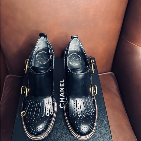 Black Leather Women's Heeled Brogues worn once - Picture 7 of 7